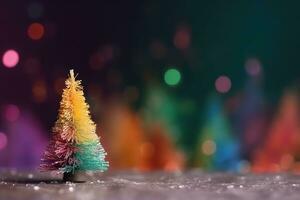 ai generado un pequeño Navidad árbol con vistoso luces foto
