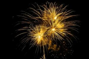 AI generated golden fireworks on black background photo