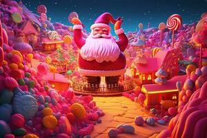 AI generated santa claus in candyland, 3d illustration photo