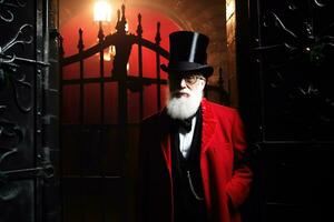 AI generated a man with a white beard and a red coat standing in front of a gate photo