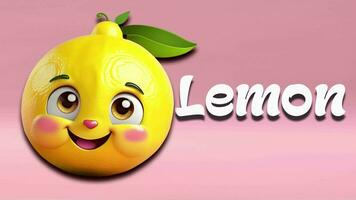 Lemon animation video, introduction to fruit names for children with 4K resolution. video