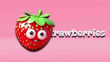 aardbeien animatie video, invoering naar fruit namen voor kinderen met 4k oplossing. video