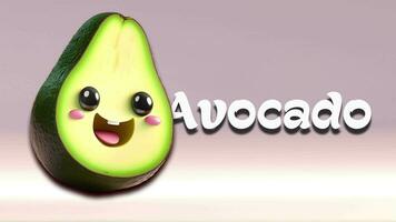 Avocat animation vidéo, introduction à fruit des noms pour les enfants avec 4k résolution. video