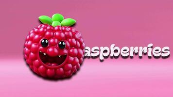 frambozen animatie video, invoering naar fruit namen voor kinderen met 4k oplossing. video