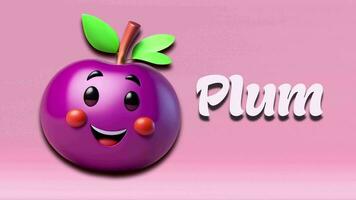 plommon animering video, introduktion till frukt namn för barn med 4k upplösning. video