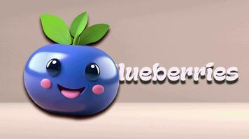 Blueberries animation video, introduction to fruit names for children with 4K resolution. video