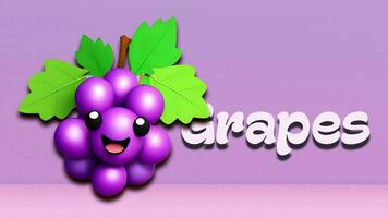 Grapes animation video, introduction to fruit names for children with 4K resolution. video