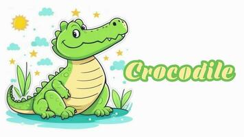 pedagogisk animering introduktion till djur- namn, krokodil djur- 4k upplösning. video