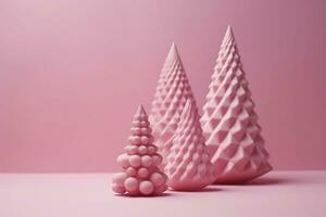 AI generated three pink ceramic trees on a pink background photo