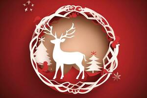 AI generated christmas card with deer and christmas trees photo