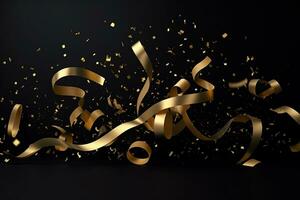 AI generated golden confetti on black background photo