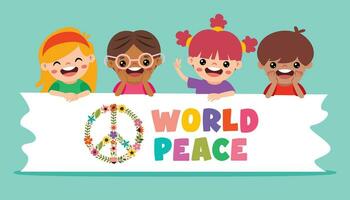 dibujos animados niños posando con paz firmar vector
