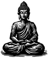 ai generado Buda meditando grabado en linóleo vector