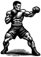 Boxer Fighting Linocut vector