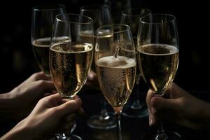 AI generated hands clinking glasses of champagne photo