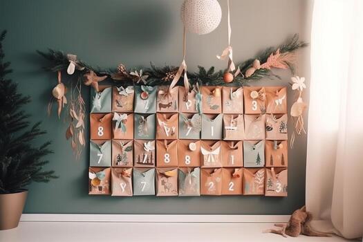 AI generated a christmas advent calendar hanging on the wall photo