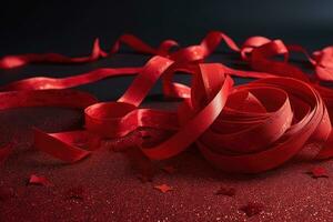 AI generated red ribbon on black background photo