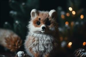 AI generated a stuffed animal of a fox sitting on a table photo