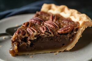 AI generated a slice of pecan pie on a plate photo