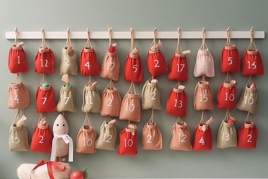 AI generated a hanging advent calendar with bags and numbers photo