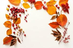 AI generated autumn leaves and berries arranged in a square frame photo