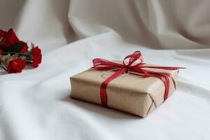 AI generated a gift box with a red ribbon and a rose photo