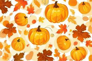 AI generated a seamless pattern with pumpkins and leaves photo