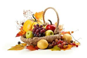 AI generated a basket filled with apples, grapes and other fruits photo