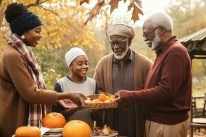 AI generated a family of four is standing in front of a pumpkin photo