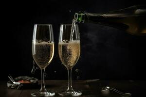 AI generated two glasses of champagne being poured into them photo