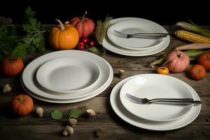 AI generated a table with white plates and forks photo