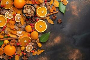 AI generated orange and cinnamon on a black background photo