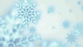 jul festlig ljus ny år bakgrund av blå lysande vinter- skön faller flygande snöflingor mönster på vit bakgrund video