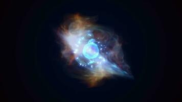 energie blauw gloeiend kosmisch magie gebied, futuristische ronde high Tech bal helder atoom gemaakt van elektriciteit, achtergrond video