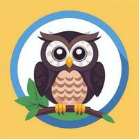 AI generated Cute Owl Avatar Icon Clip Art Sticker Decoration Simple Background photo