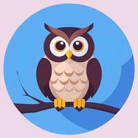 AI generated Cute Owl Avatar Icon Clip Art Sticker Decoration Simple Background photo