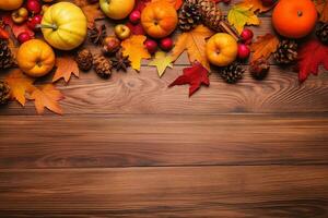 autumn background with pumpkins, apples, and leaves photo