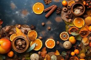 otoño antecedentes con especias y seco frutas foto