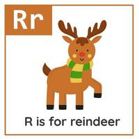 aprendizaje Inglés alfabeto para niños. letra R. Navidad tarjetas hoja de cálculo para niños. vector