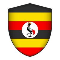 Uganda flag in shield shape. Vector illustration.