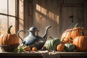 AI generated Autumn Still Life Thanksgiving Harvest Rustic Style Ai Generative photo