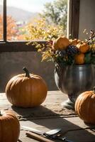 AI generated Autumn Still Life Thanksgiving Harvest Rustic Style Ai Generative photo