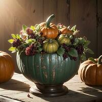 AI generated Autumn Still Life Thanksgiving Harvest Rustic Style Ai Generative photo