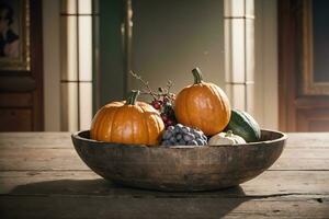 AI generated Autumn Still Life Thanksgiving Harvest Rustic Style Ai Generative photo