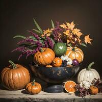 AI generated Autumn Still Life Thanksgiving Harvest Rustic Style Ai Generative photo