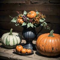 AI generated Autumn Still Life Thanksgiving Harvest Rustic Style Ai Generative photo