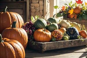 AI generated Autumn Still Life Thanksgiving Harvest Rustic Style Ai Generative photo