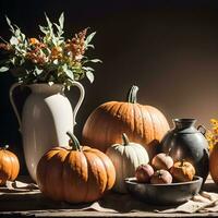 AI generated Autumn Still Life Thanksgiving Harvest Rustic Style Ai Generative photo