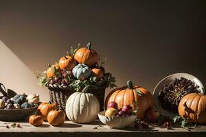 AI generated Autumn Still Life Thanksgiving Harvest Rustic Style Ai Generative photo