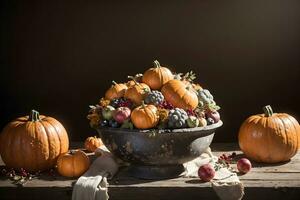 AI generated Autumn Still Life Thanksgiving Harvest Rustic Style Ai Generative photo